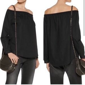 Rag & Bone Elastic Off Shoulder Long Sleeve Side Button Shirt Black‎ Small